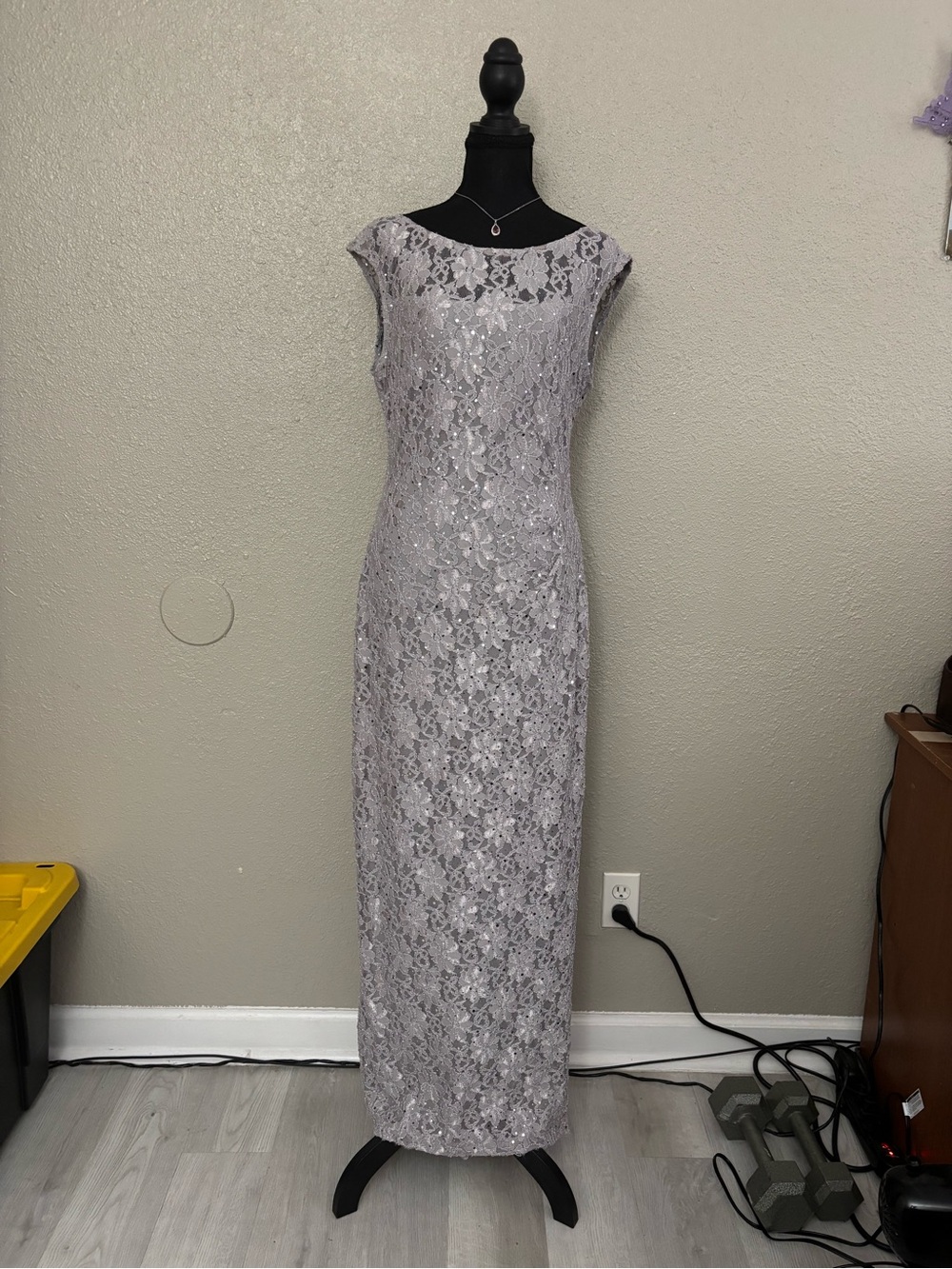 Grey sequin evening cocktail dress